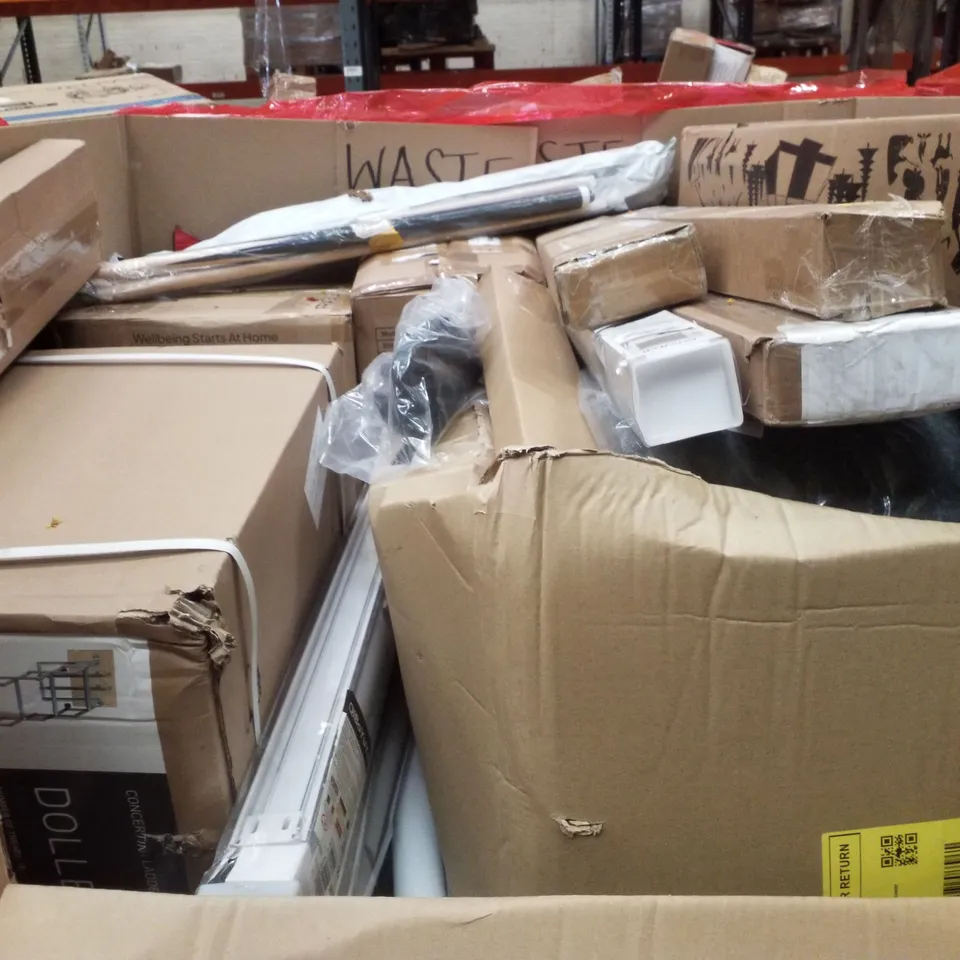 PALLET CONTAINING ASSORTED PRODUCTS INCLUDING BIKE RACK, ROLLER BLIND, LAVA LAMP & DOLL HOUSE