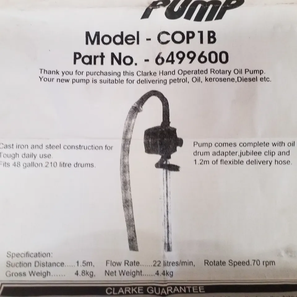 BOXED CLARKE COP1B ROTARY OIL PUMP
