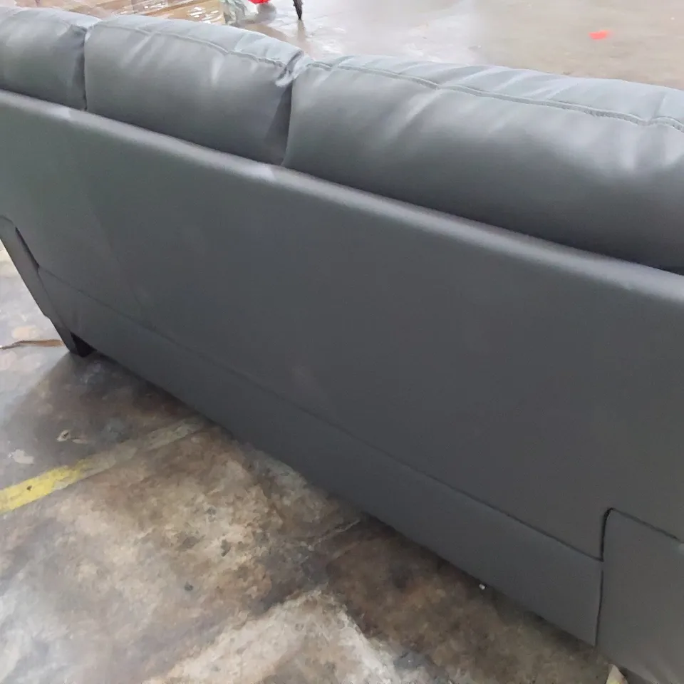 DESIGNER THREE SEATER SOFA GREY LEATHER 