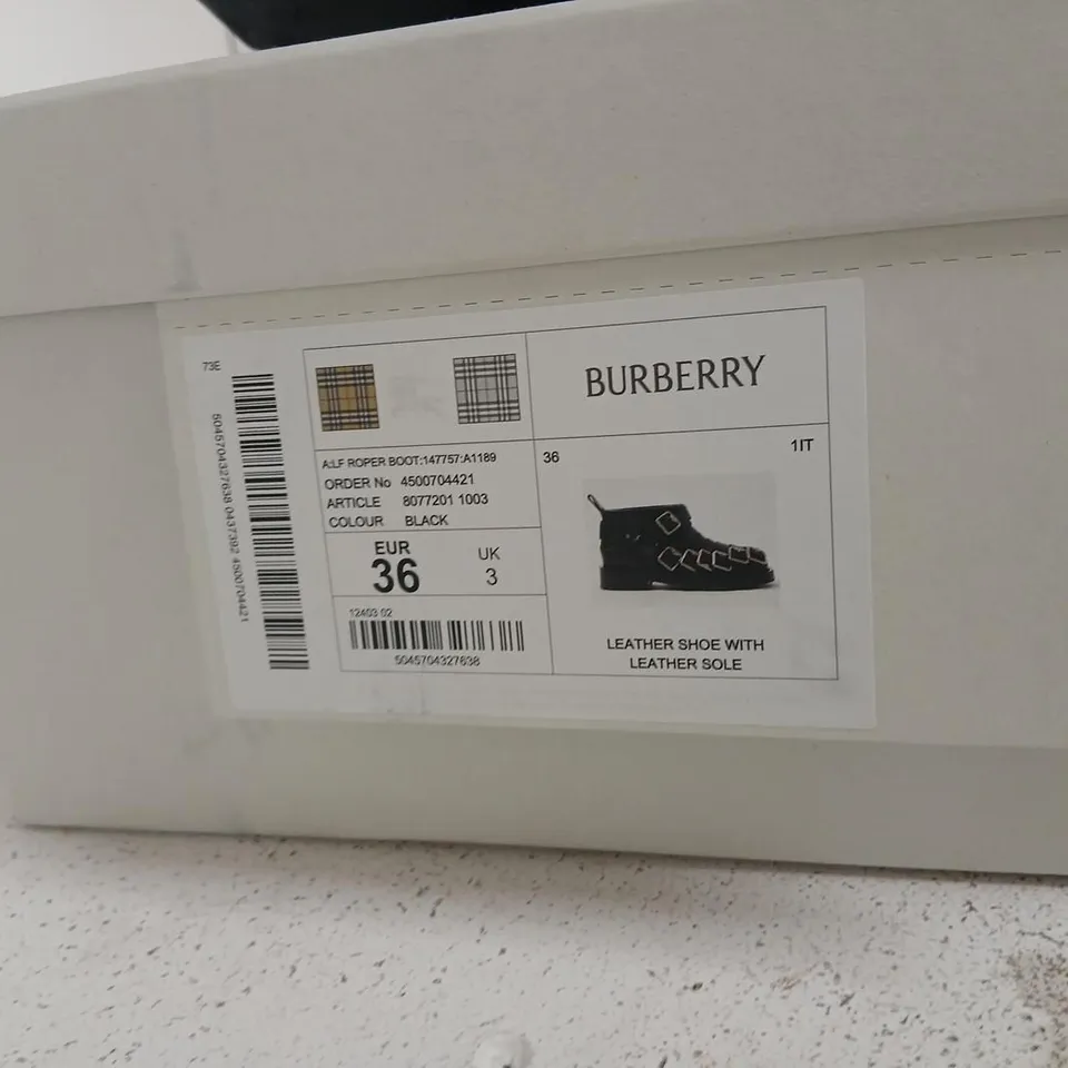 BURBERRY LEATHER BUCKLE BOOTS, UK 3 (EU 36)