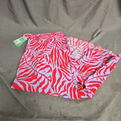 SCAMP & DUDE SPLIT FRONT SKIRT IN BLUE WITH RED PALM & LIGHTENING BOLT PRINT SIZE 22