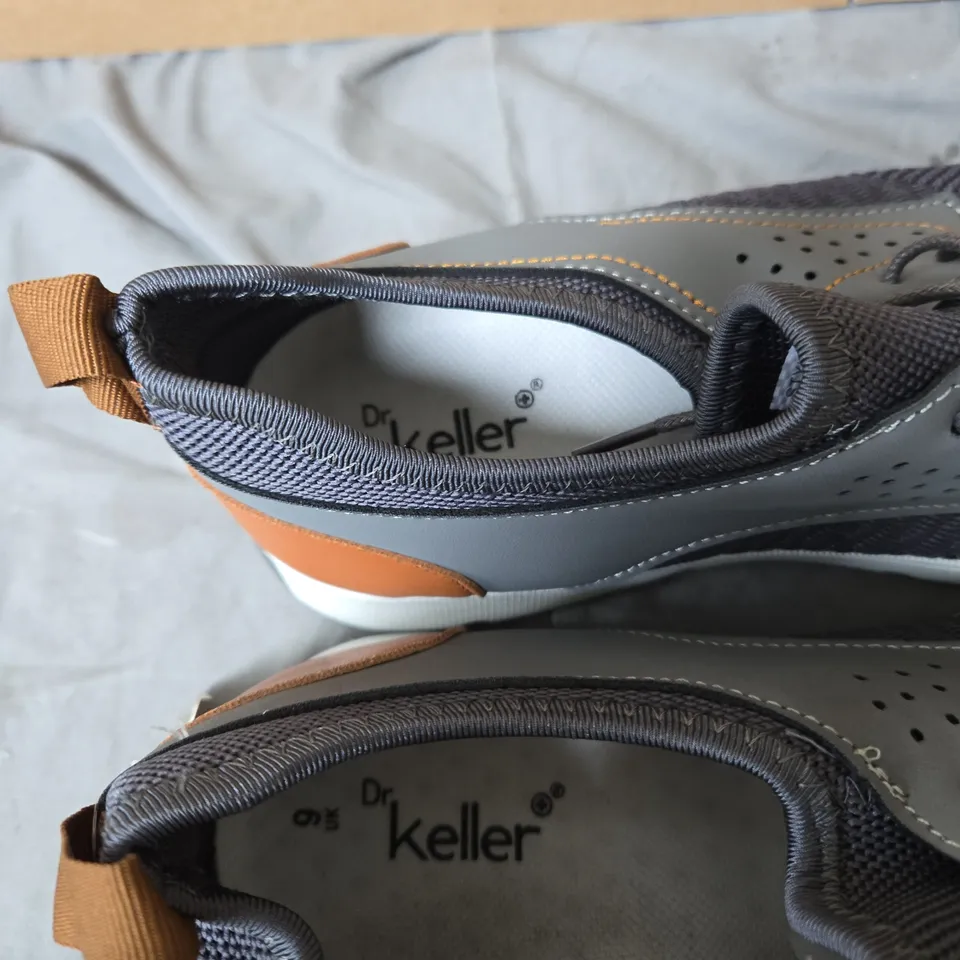 DR KELLER MEN'S TRAINERS – GREY/BLUE WITH BROWN LEATHER ACCENTS, UK 9