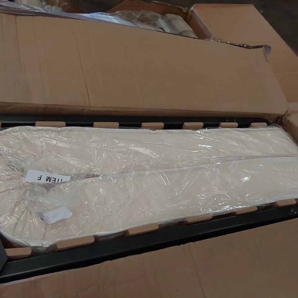 PALLET OF ASSORTED ITEMS INCLUDING: SHELVES, ARMCHAIR, OFFICE CHAIR, BED