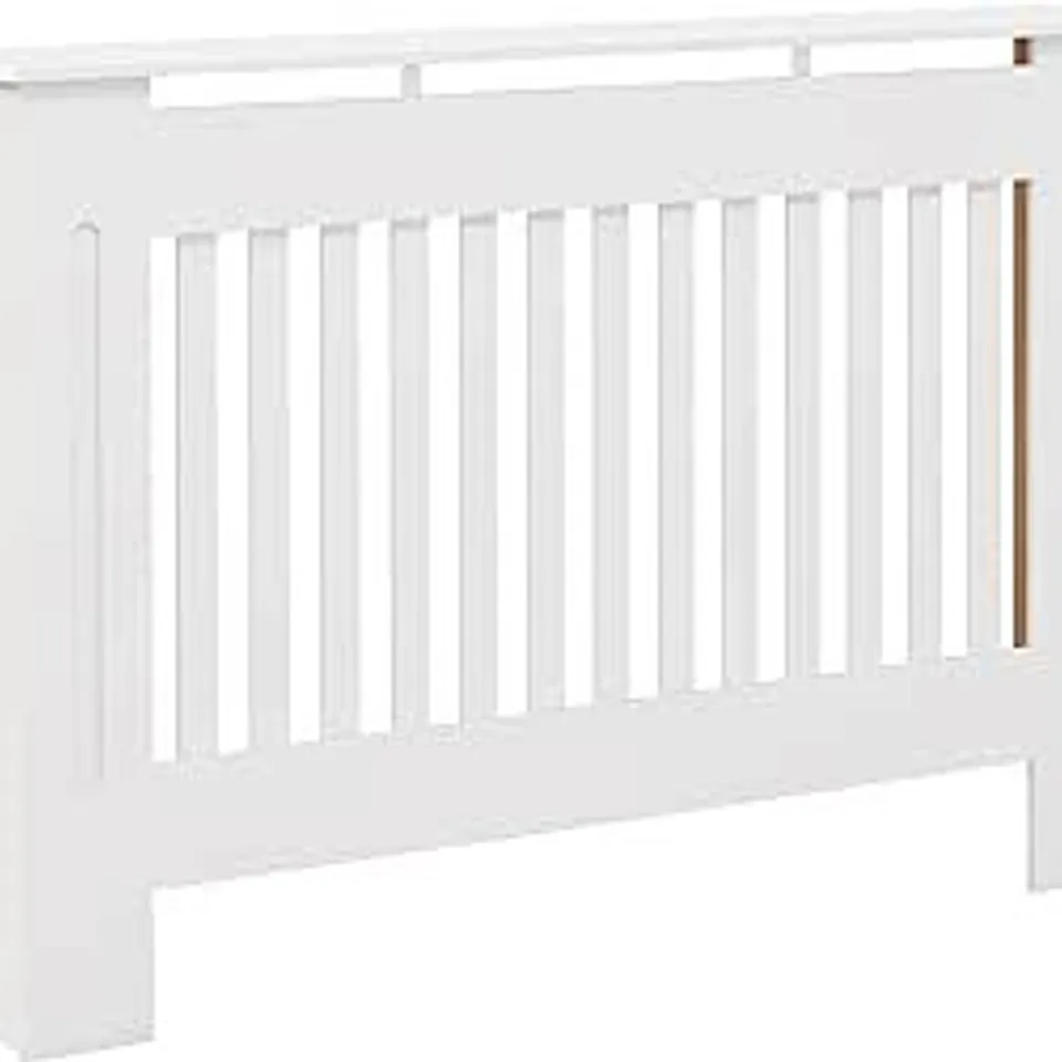 BOXED HOMCOM SLATTED RADIATOR COVER PAINTED CABINET MDF LINED GRILL IN WHITE (112L X 19W X 81H CM)