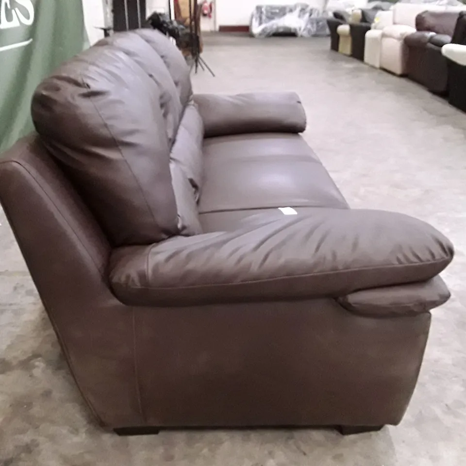DESIGNER 3 SEATER SOFA - DARK BROWN LEATHER