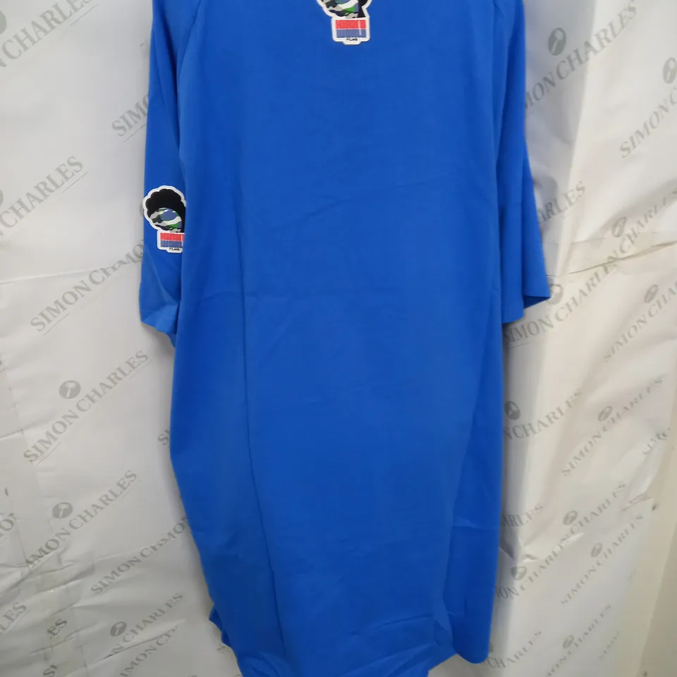 KIRK'S WORLD OVERSIZED EMBROIDERED TSHIRT IN BLUE SIZE L