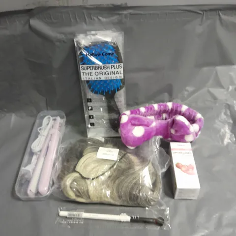 APPROXIMATELY 20 ASSORTED HEALTH & BEAUTY PRODUCTS TO INCLUDE FUMORRY LIP COLLAGEN, MINI HAIR STRAIGHTENER AND HAIR PIECES