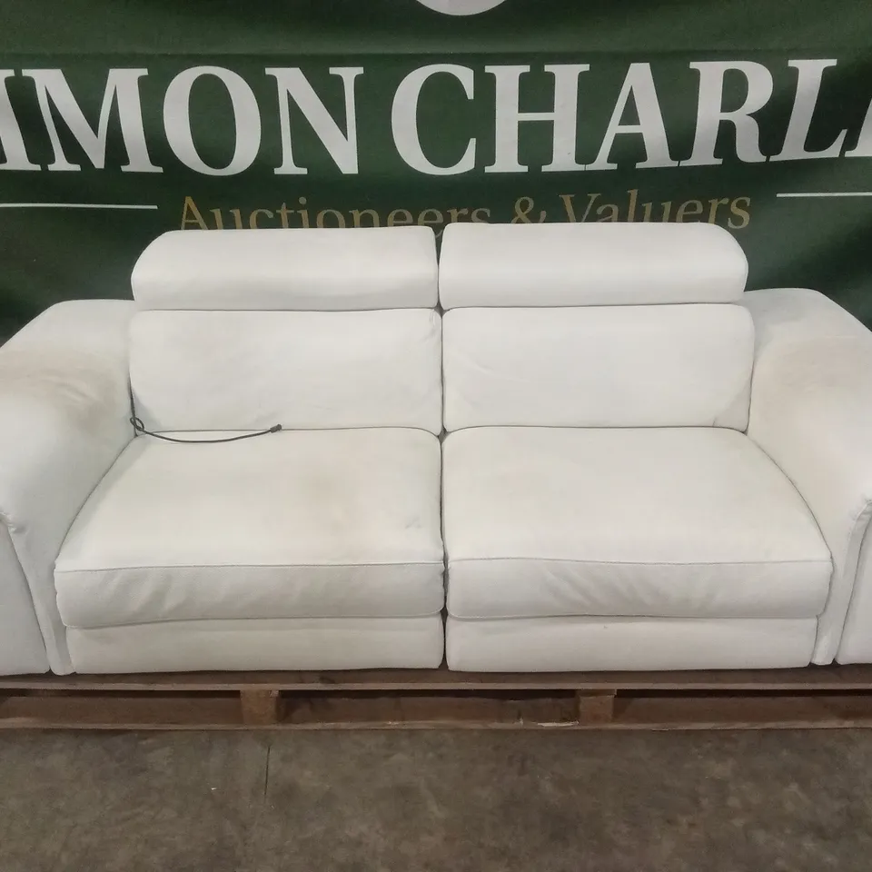 QUALITY DESIGNER 3 SEATER WHITE LEATHER POWER RECLINER SOFA
