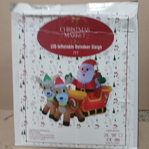 LED INFLATABLE REINDEER SLEIGH WITH SANTA & REINDEER - 7FT