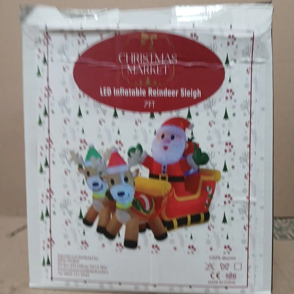 LED INFLATABLE REINDEER SLEIGH WITH SANTA & REINDEER - 7FT