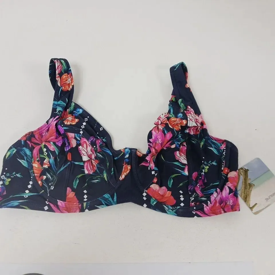 SUNSEEKER AUSTRALIA FLORAL BIKINI TOP – NAVY WITH PINK & ORANGE FLOWERS 14DD