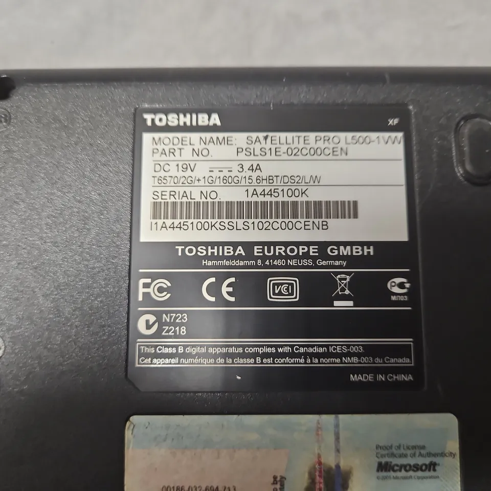TOSHIBA SATELLITE PRO L500-1WV LAPTOP