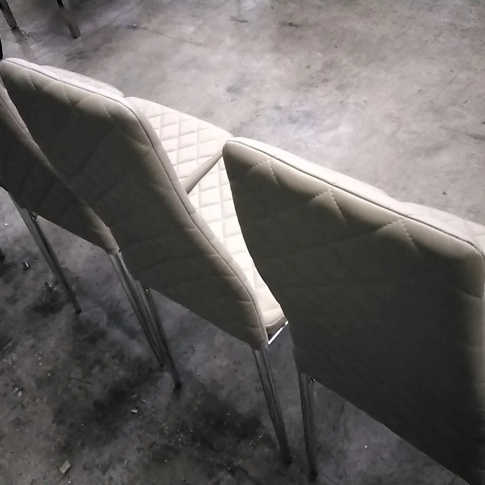 SET OF 4 MINK LEATHER PILLOWED DINING CHAIRS WITH CHROME LEGS