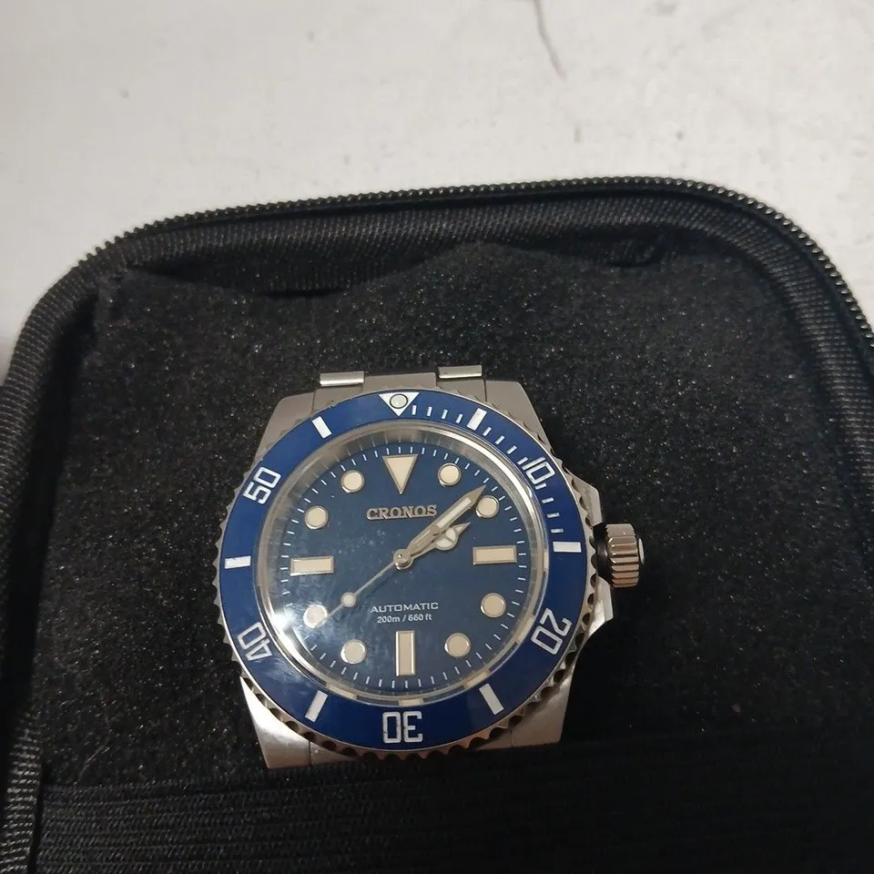 CRONOS AUTOMATIC DIVER'S WATCH 200M – BLUE BEZEL, STAINLESS STEEL CASE & BRACELET