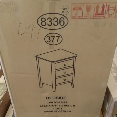 BOXED 3-DRAWER BEDSIDE CABINET (1 BOX)