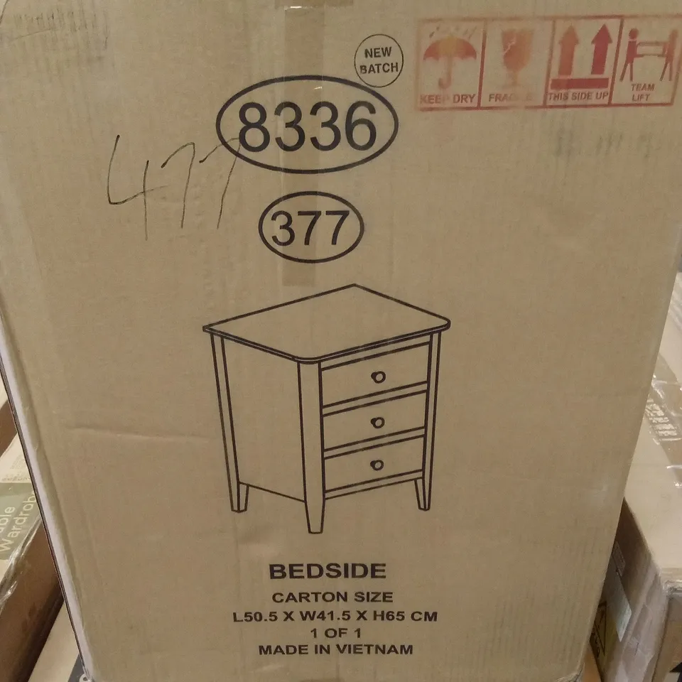 BOXED 3-DRAWER BEDSIDE CABINET (1 BOX)