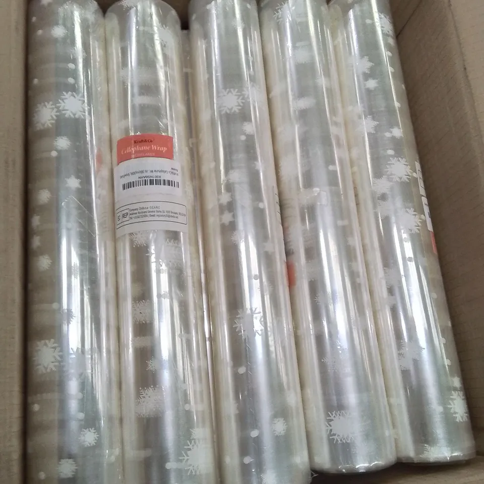 BOX CONTAINING LARGE AMOUNT OF CELLOPHANE WRAP -SNOWFLAKE DESIGN-