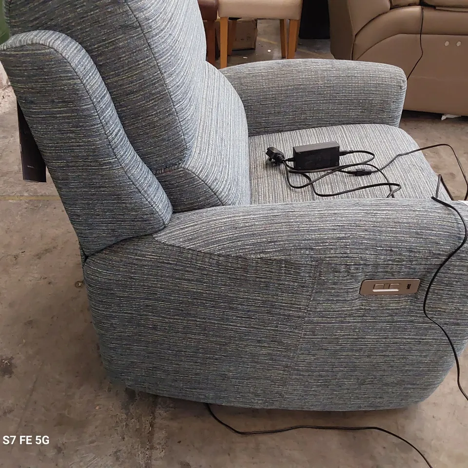 QUALITY BRITISH DESIGNER G PLAN HAMILTON POWER RECLINING EASY CHAIR WAFFLE MARINE FABRIC 