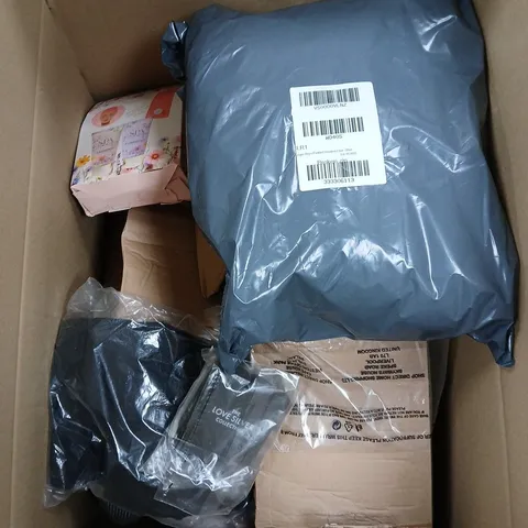 large box of assorted items to include football, xmas decorations and jewellery 