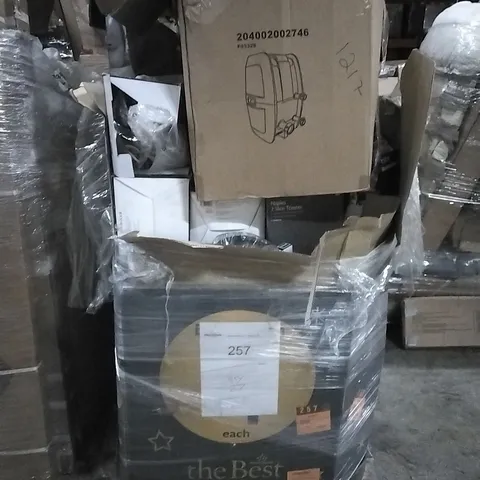 PALLET OF HOUSEHOLD ITEMS TO INCLUDE BLENDER, TOASTER, KETTLE, TOWER FAN AND OTHER ASSORTED ITEMS...