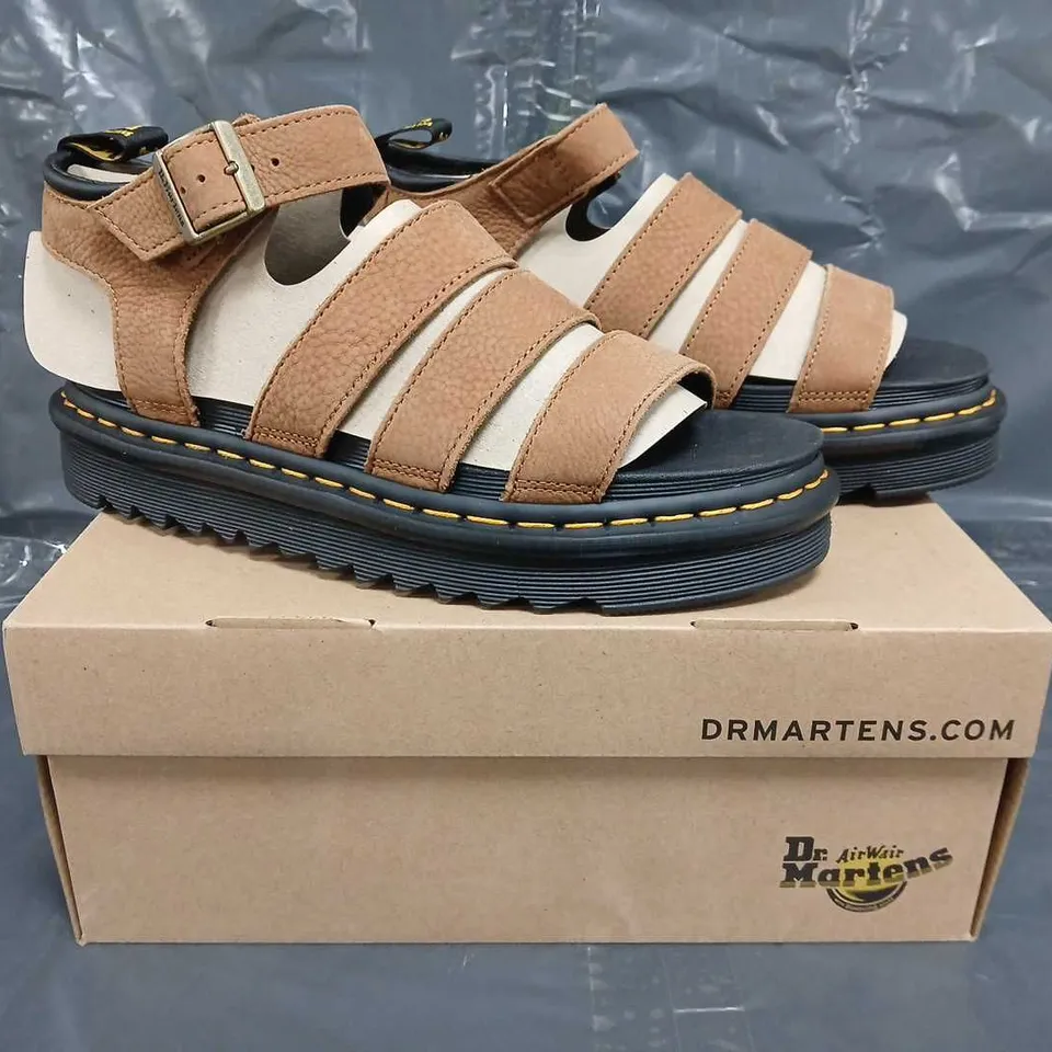 BOXED PAIR OF DR MARTENS BLAIRE OPEN TOE SANDALS IN BROWN SIZE UK 8