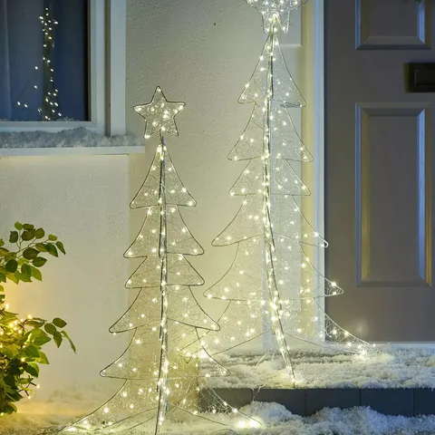SET OF 2 METAL CHRISTMAS TREE OUTDOOR LIGHTS 