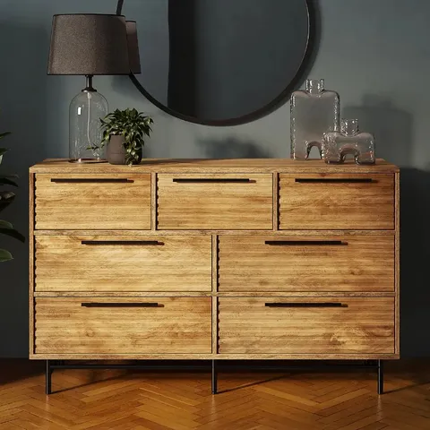 BOXED BRYANT 7 DRAWER CHEST, MANGO WOOD EFFECT (2 BOXES)