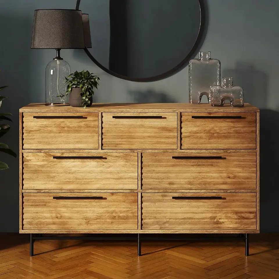 BOXED BRYANT 7 DRAWER CHEST, MANGO WOOD EFFECT (2 BOXES)
