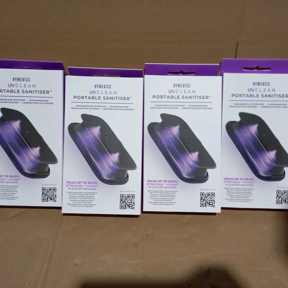 BOX OF 4 HOMEDICS UV-CLEAN PORTABLE SMARTPHONE SANITISERS
