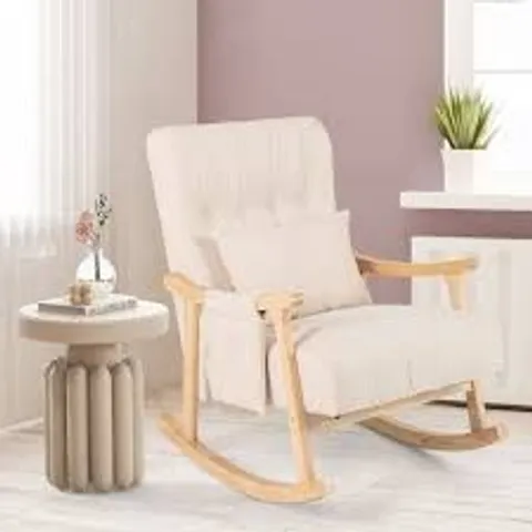 BOXED PUCKABUYS UPHOLSTERED GLIDER ROCKER CHAIR WITH HIGH BACKREST AND CUSHIONED SEAT-BEIGE