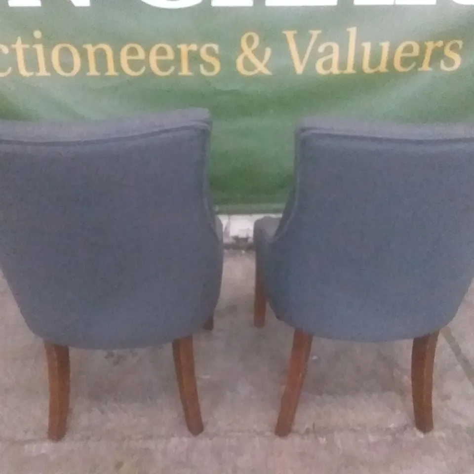 SET OF 2 DESIGNER DUKE SLATE FABRIC BUTTON BACK DINING CHAIR (DARK LEG)
