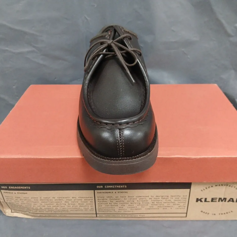 BOXED PAIR OF KLEMAN SHOES IN DARK BROWN SIZE EU 42