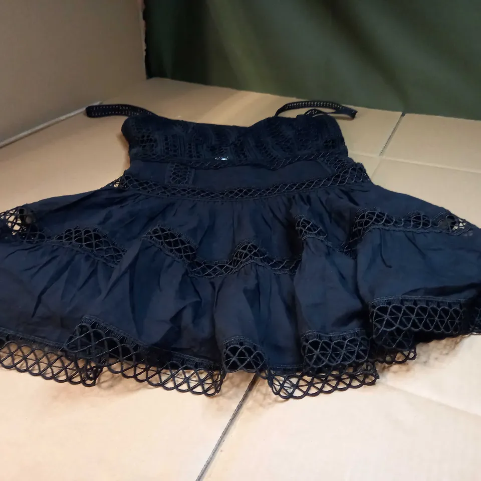 DESIGNER BLACK CROCHET STYLE DETAIL MINI DRESS - LARGE