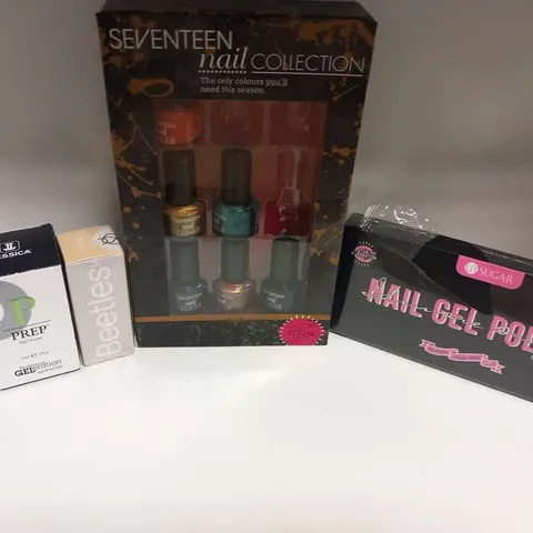 APPROXIMATELY 20 ASSORTED NAIL PRODUCTS TO INCLUDE; SEVENTEEN, SUGAR, BEETLES AND JESSICA