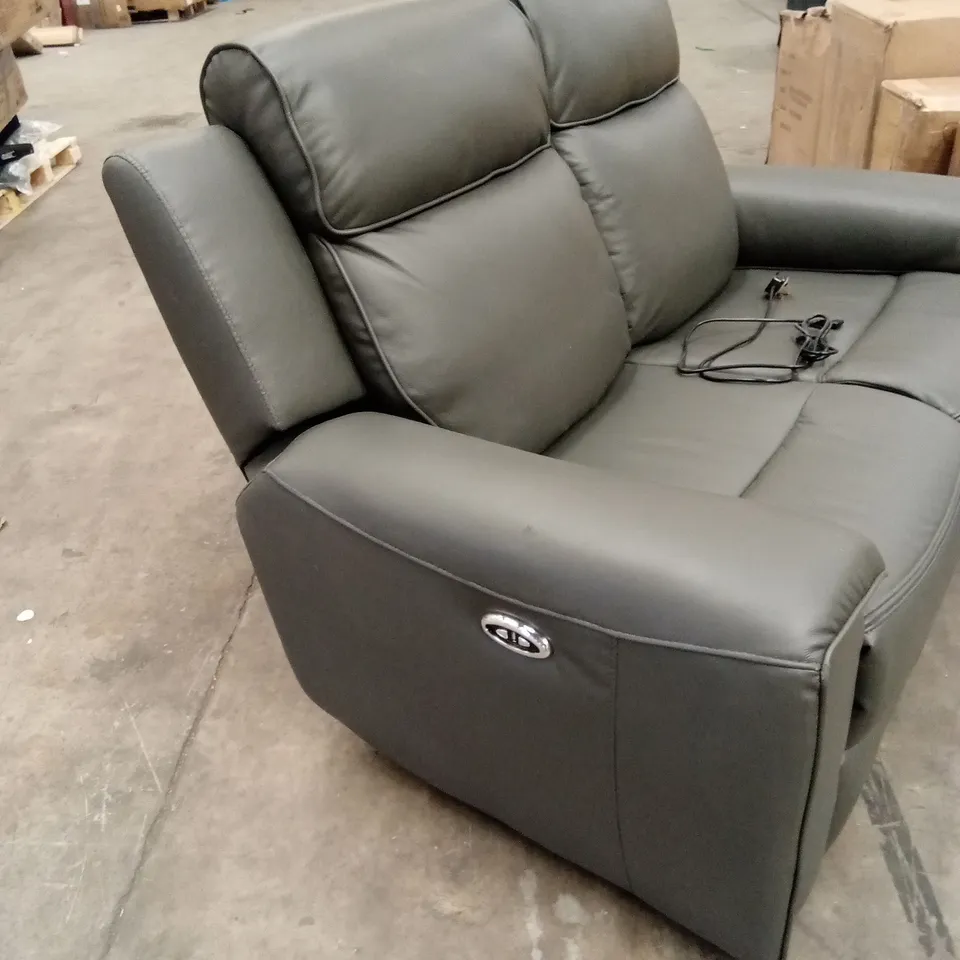DESIGNER 2 SEATER LEATHER POWER RECLINER SOFA - GREY