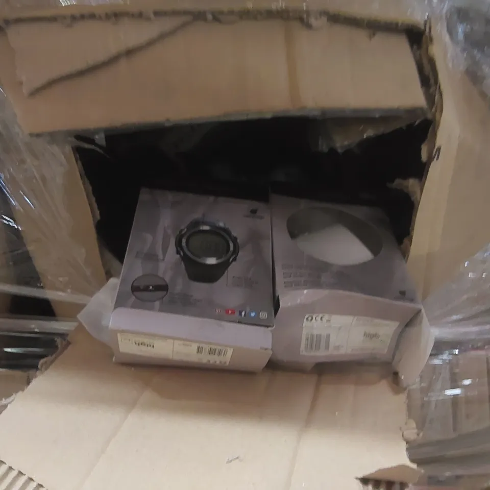 PALLET CONTAINING A VERY LARGE QUANTITY OF ASSORTED ITEMS INCLUDING EXERCISE BIKE, HEART RATE MONITORS, TRIPOD STANDS ECT