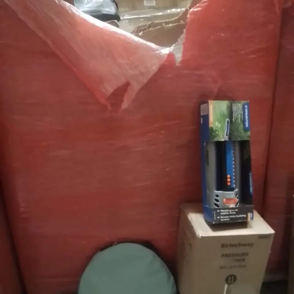 PALLET OF ASSORTED HOUSEHOLD GOODS AND PRODUCTS TO INCLUDE;POPUP TENT,PRESSURE WASHER,SPRINKLER
