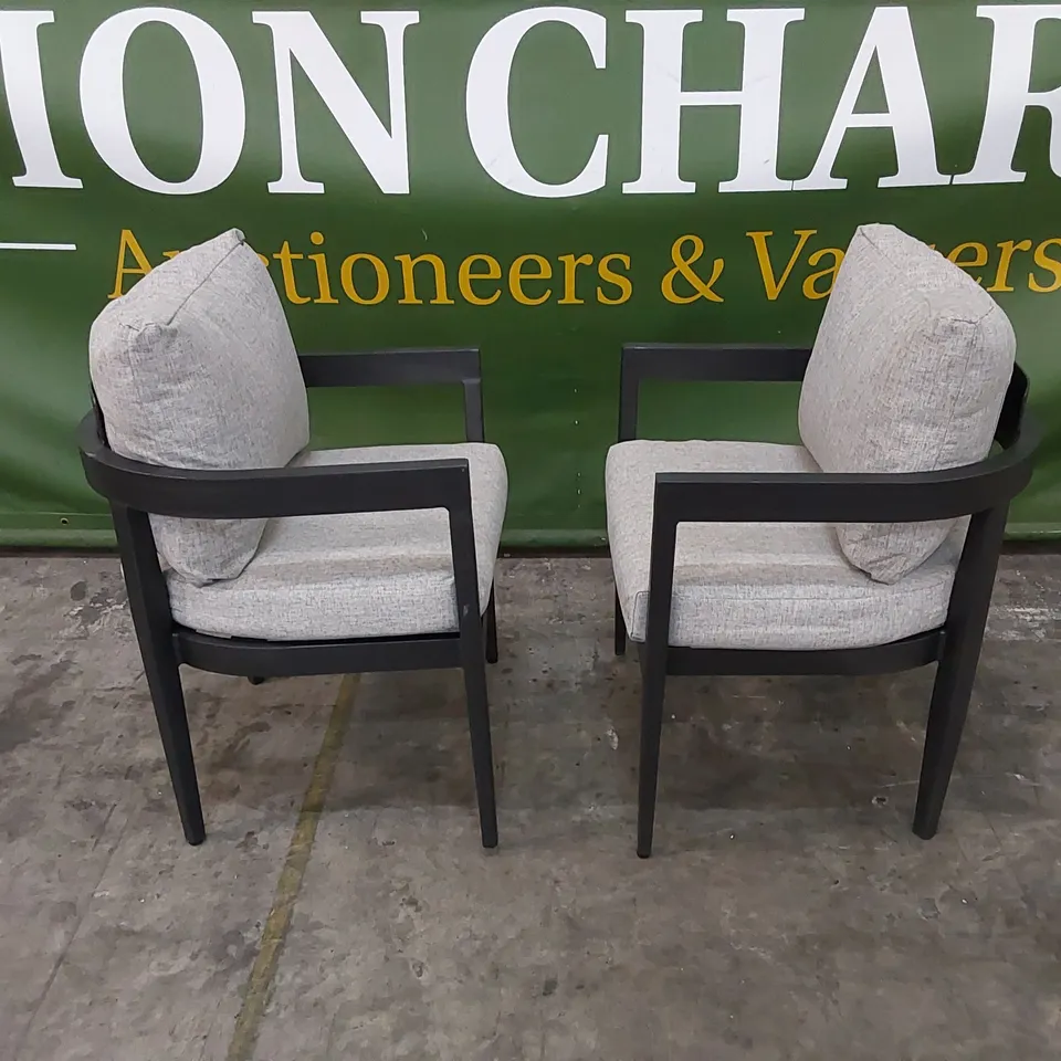 SET OF 2 DESIGNER METAL GARDEN CHAIRS WITH CUSHIONS 