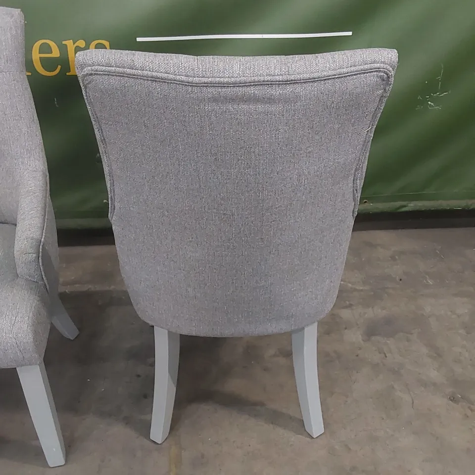 SET OF 4 DUKE LIGHT GREY FABRIC BUTTON BACK DINING CHAIRS 