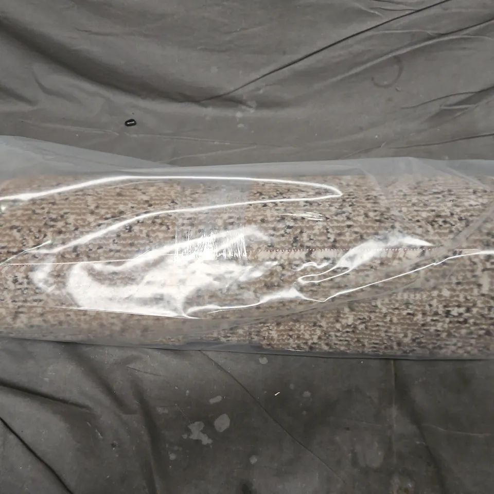 ROLLED RUG / CARPET – SPECKLED BEIGE PATTERN, SEALED IN PLASTIC- SIZE UNKNOW 