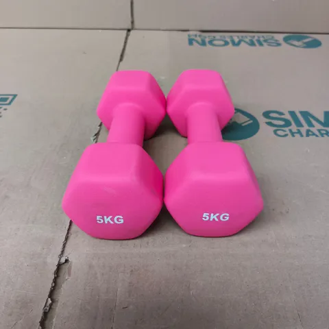 PAIR OF PINK 5KG DUMBBELLS