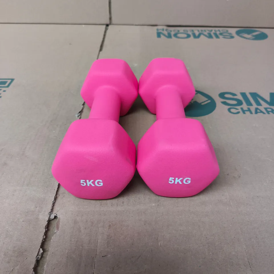 PAIR OF PINK 5KG DUMBBELLS