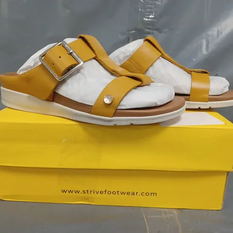 BOXED PAIR OF STRIVE SANDALS IN SUNFLOWER SIZE 5