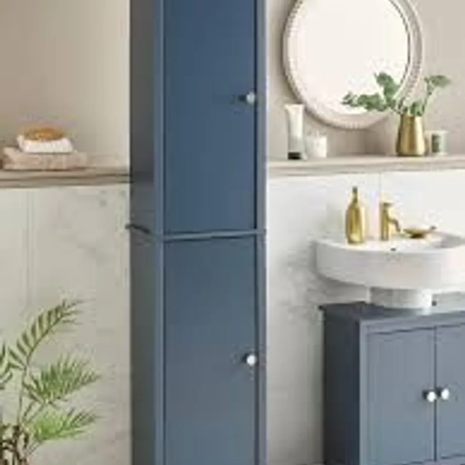 BOXED BRAMFORD TALL BATHROOM CABINET - NAVY (1 BOX) RRP £89