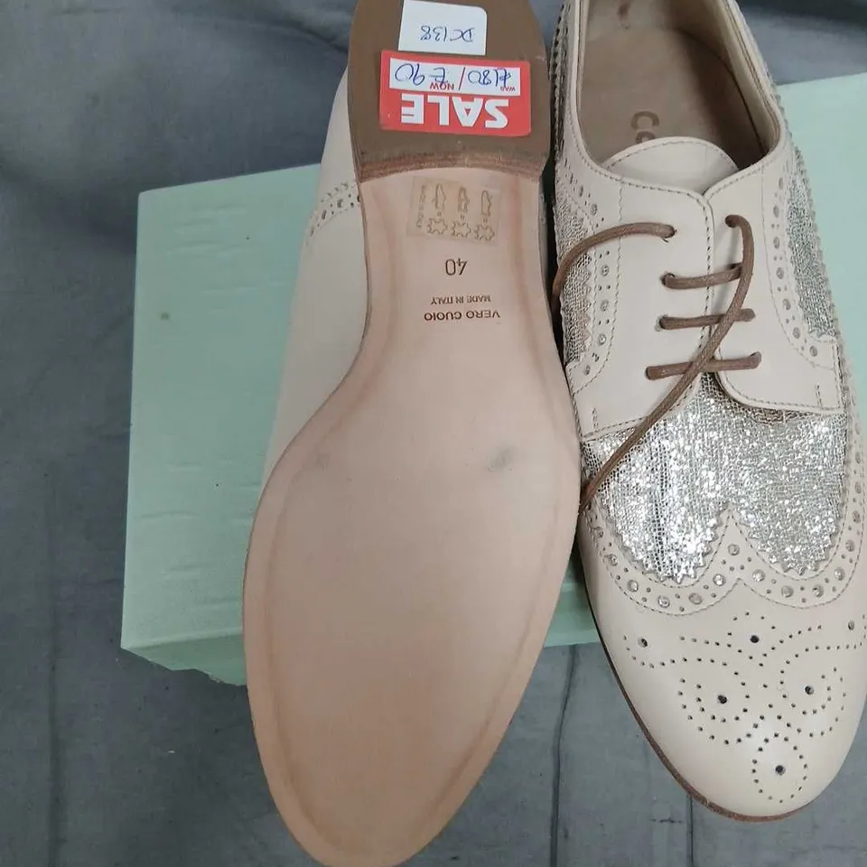 CALPIERRE ZAPATOS DESIGNER SHOES – WOMEN'S BEIGE WITH SILVER GLITTER, UK 7 (EU 40)