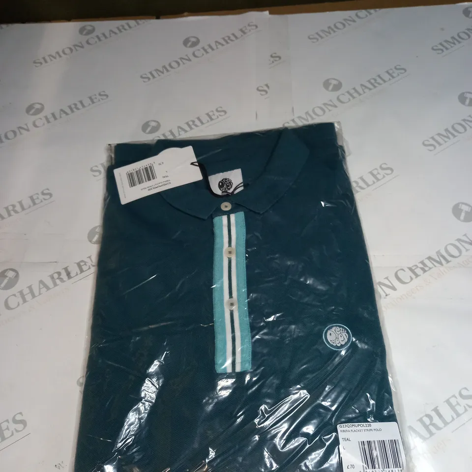 BAGGED PRETTY GREEN RIBERA PLACKET STRIPE POLO SHIRT SIZE L