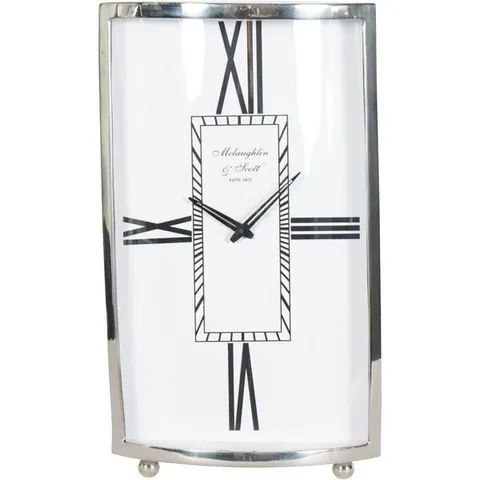 BOXED MODERN & CONTEMPORARY ROMAN NUMERAL METAL MECHANICAL TABLETOP CLOCK