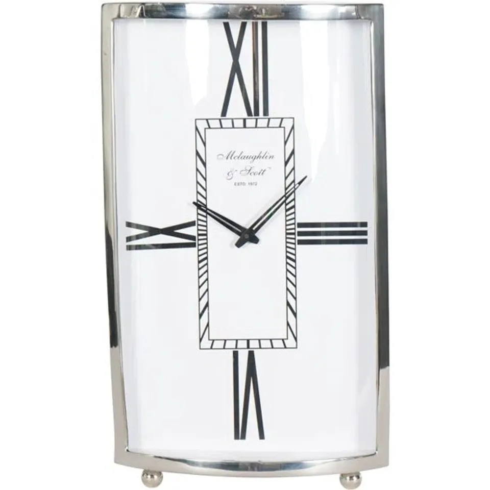 BOXED MODERN & CONTEMPORARY ROMAN NUMERAL METAL MECHANICAL TABLETOP CLOCK