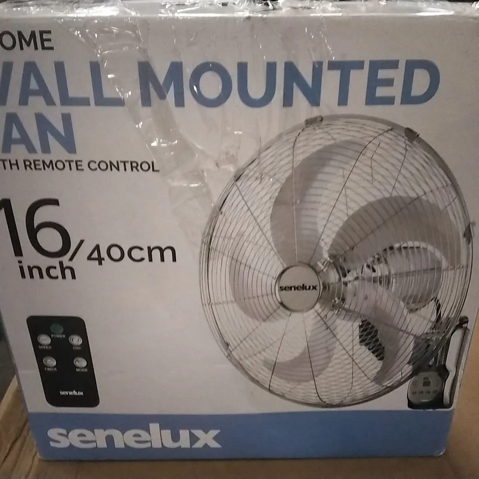 BOXED SENELUX CHROME 40CM WALL MOUNTED FAN WITH REMOTE CONTROL