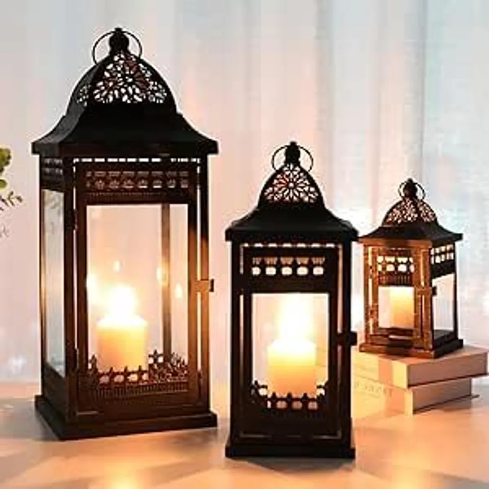 BOXED JHY DESIGN CANDLE HOLDERS SET OF 3 DECORATIVE LANTERNS